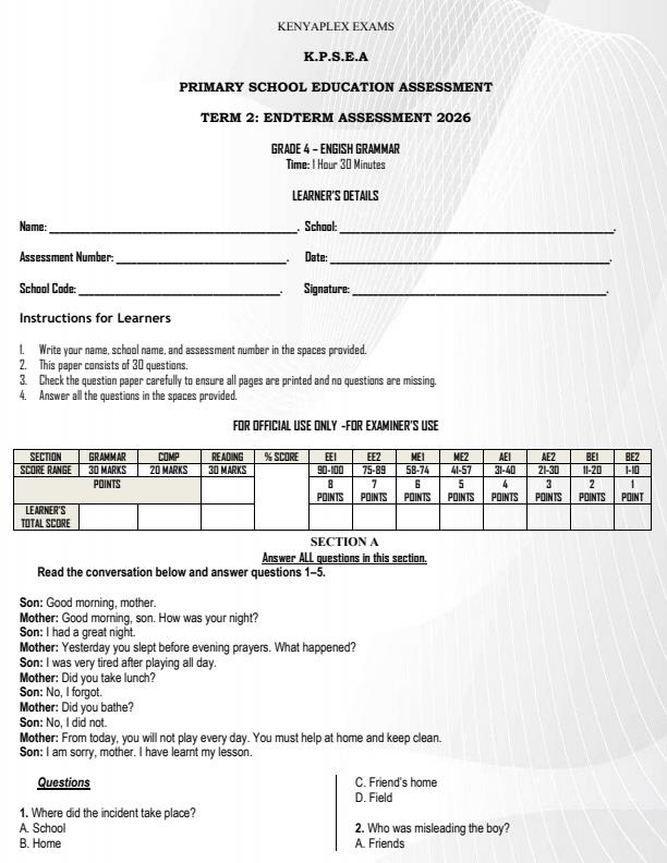 Preview page Grade-4-English--Grammar-July-Assessment-Examination-2026_6277_0.jpg
