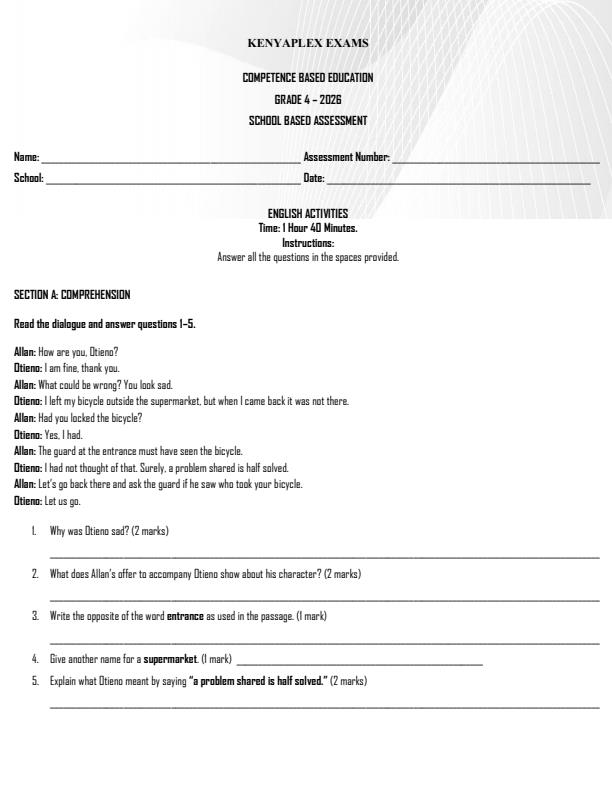 Preview page Grade-4-English-Grammar-Term-2-Opener-Exam-2026_5548_0.jpg