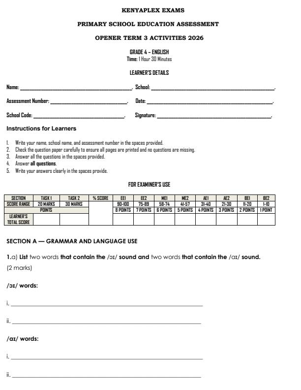 Preview page Grade-4-English-September-Assessment-Examination-2026_6706_0.jpg