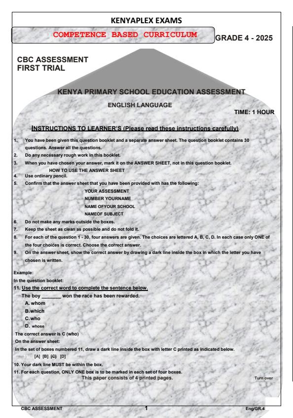 Preview page Grade-4-English-Term-1-Opener-Exam-2025_3509_0.jpg