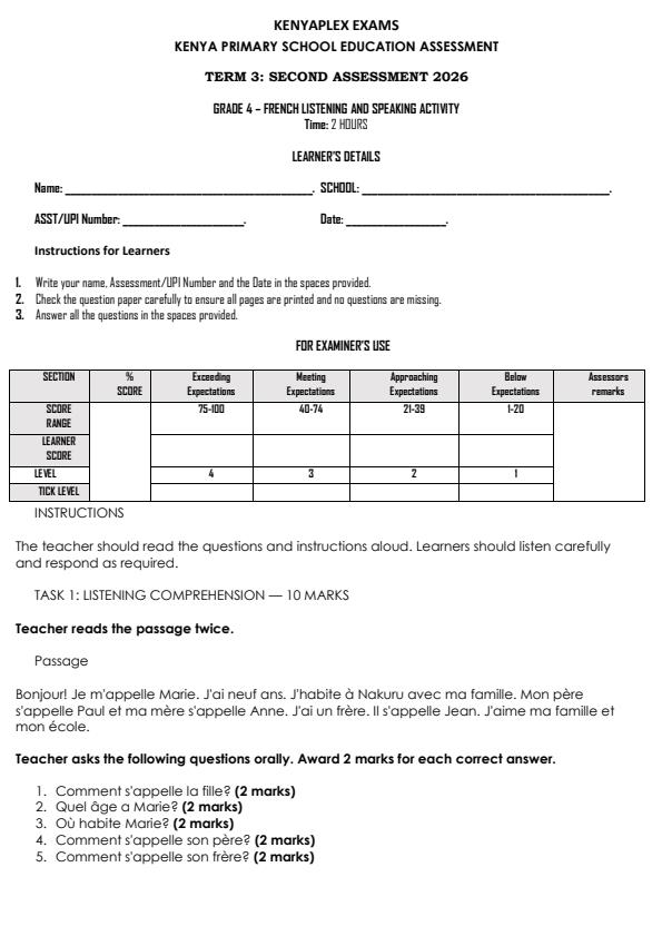 Preview page Grade-4-French-Listening-and-Speaking-End-Term-3-Exam-2026_6812_0.jpg
