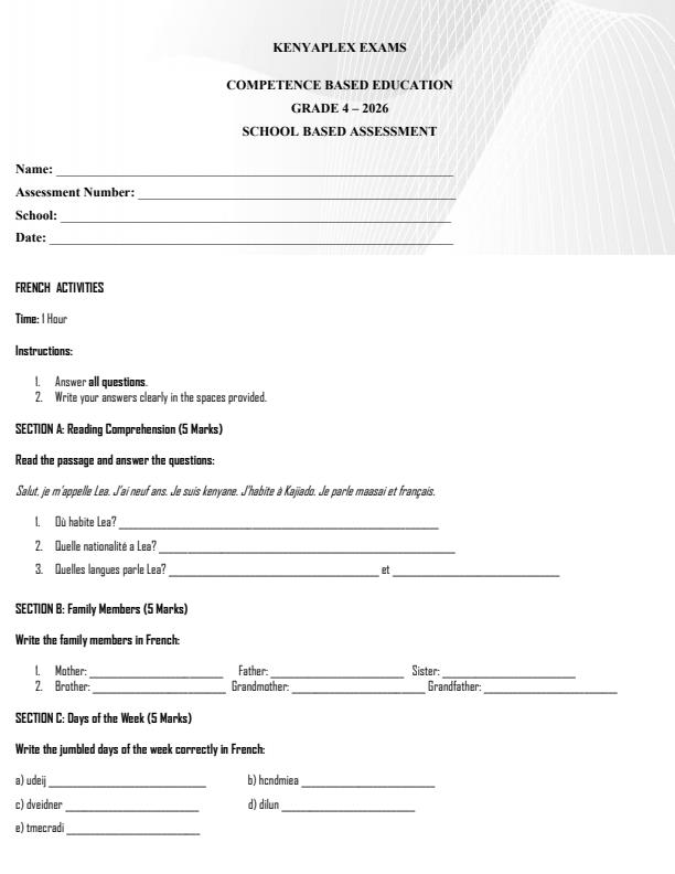 Preview page Grade-4-French-Term-2-Opener-Exam-2026_5550_0.jpg