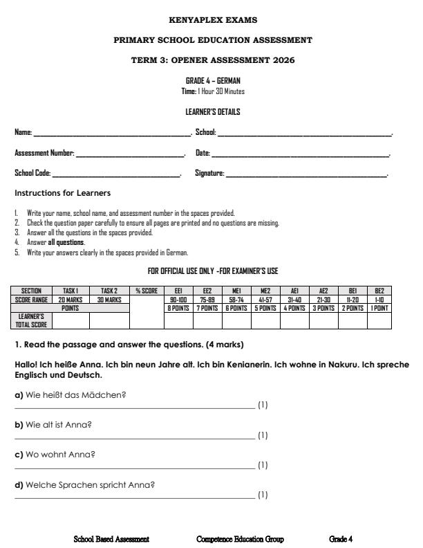Preview page Grade-4-German-September-Assessment-Examination-2026_6708_0.jpg