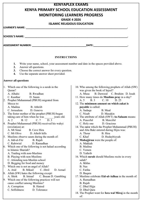 Preview page Grade-4-IRE-Opener-Exam-Term-1-2026_4949_0.jpg
