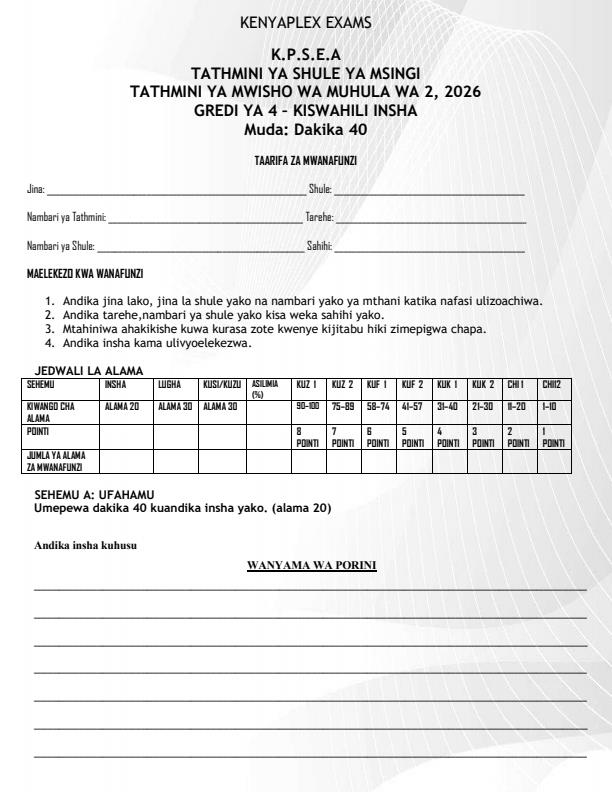 Preview page Grade-4-Kiswahili--Insha-July-Assessment-Examination-2026_6281_0.jpg