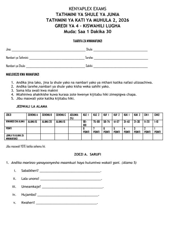 Preview page Grade-4-Kiswahili--Lugha-Mid-Term-2-Exam-2026_5825_0.jpg