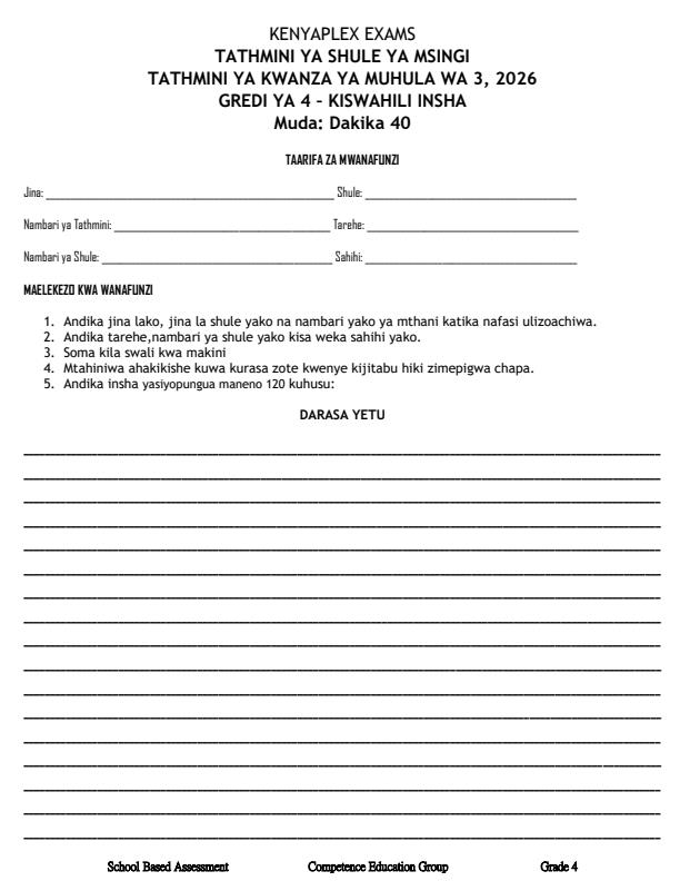 Preview page Grade-4-Kiswahili-Insha-September-Assessment-Examination-2026_6711_0.jpg