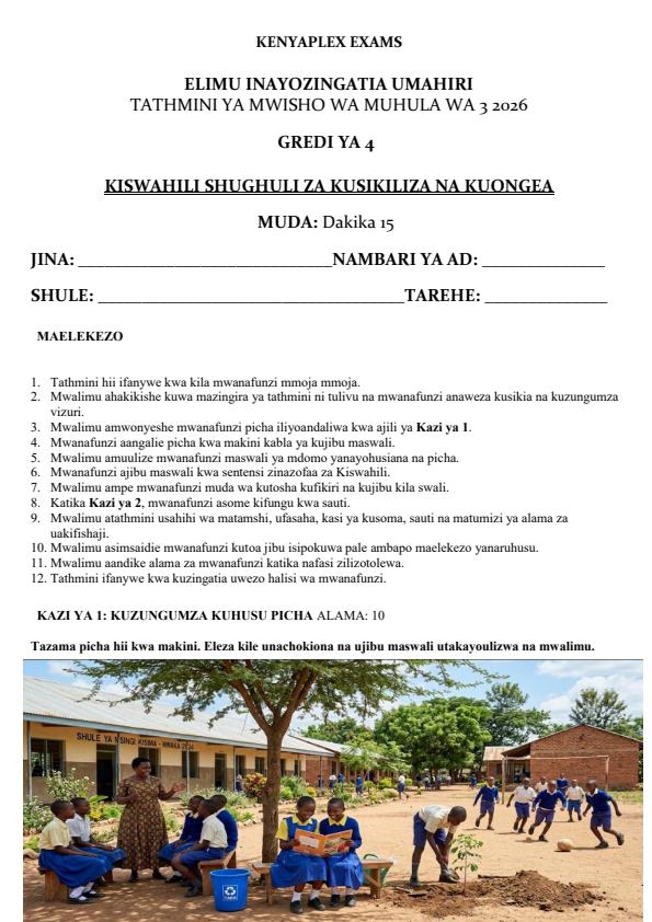 Preview page Grade-4-Kiswahili-Kusikiliza-na-Kuzungumza-End-Term-3-Set-2-Exam-2026_7077_0.jpg