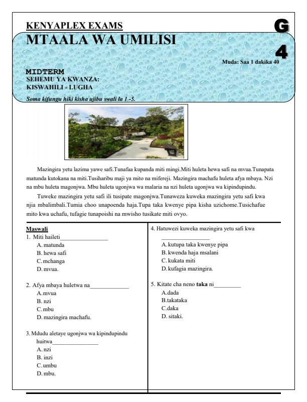 Preview page Grade-4-Kiswahili-Mid-Term-1-Exam-2025_3647_0.jpg