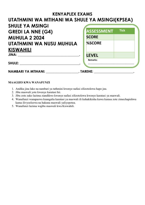 Preview page Grade-4-Kiswahili-Mid-Term-2-Exam-2024_2650_0.jpg