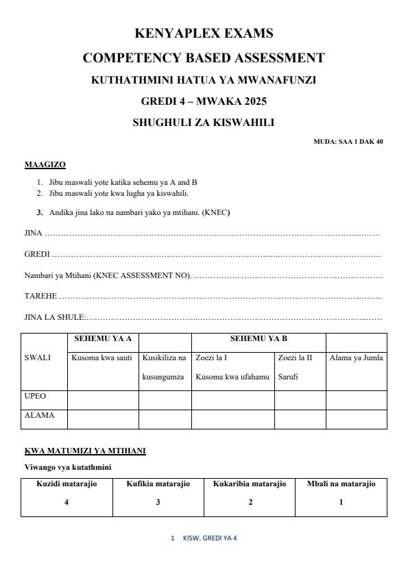 Preview page Grade-4-Kiswahili-Mid-Term-2-Exam-2025_4199_0.jpg