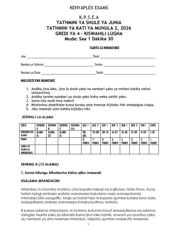 Preview page Grade-4-Kiswahili-September-Assessment-Examination-2026_6712_0.jpg