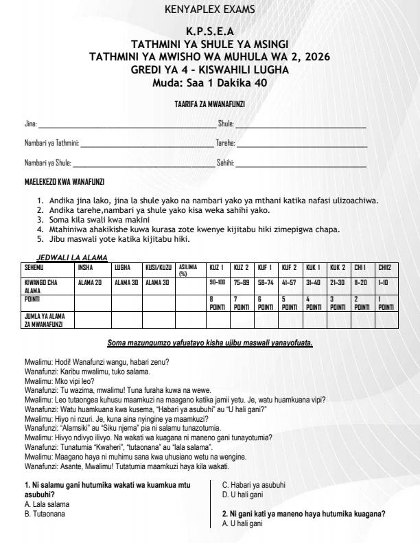 Preview page Grade-4-Kiswahpili--Lugha-July-Assessment-Examination-2026_6283_0.jpg