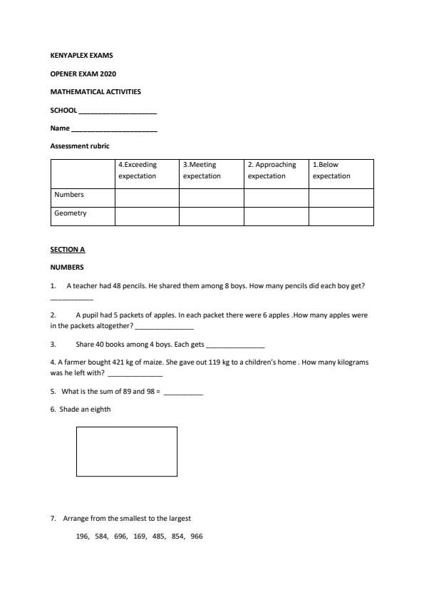 Preview page Grade-4-Mathematical-Activities-Term-1-Opener-Examination-2020_499_0.jpg