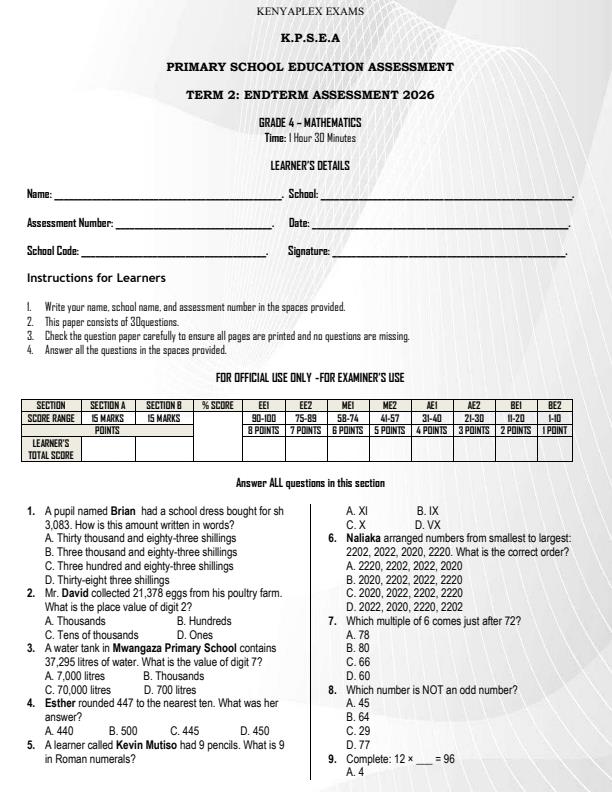 Preview page Grade-4-Mathematics-July-Assessment-Examination-2026_6284_0.jpg