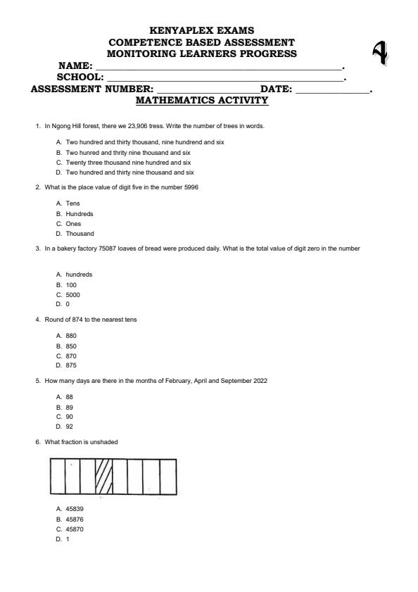 Preview page Grade-4-Mathematics-Term-2-Opener-Exam-2025_4041_0.jpg