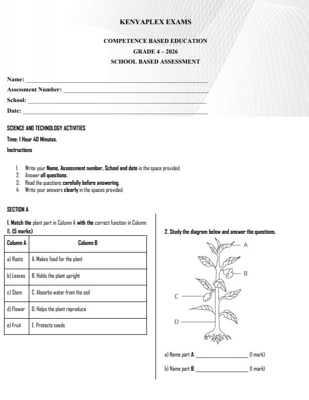 Preview page Grade-4-Science-and-Technology-Term-2-Opener-Exam-2026_5558_0.jpg