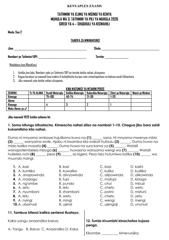 Preview page Grade-4-Shughuli-ya-Kiswahili-End-Term-3-Exam-2026_6822_0.jpg