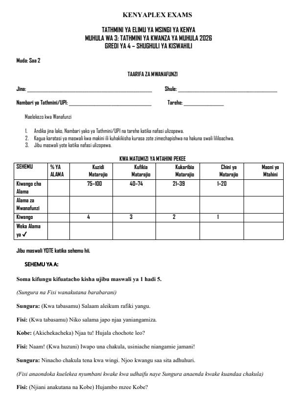 Preview page Grade-4-Shughuli-ya-Kiswahili-Term-3-Opener-Exam-2026_6478_0.jpg