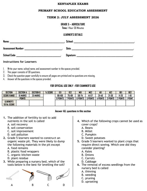 Preview page Grade-5-Agriculture-July-Assessment-Examination-2026_6259_0.jpg