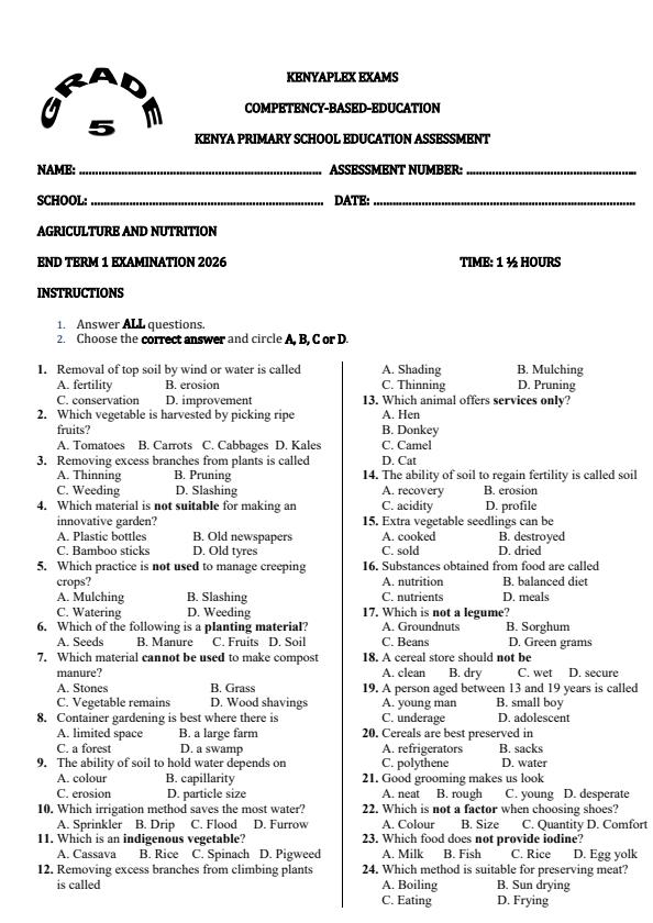 Preview page Grade-5-Agriculture-and-Nutrition-End-Term-1-Exam-2026_5250_0.jpg