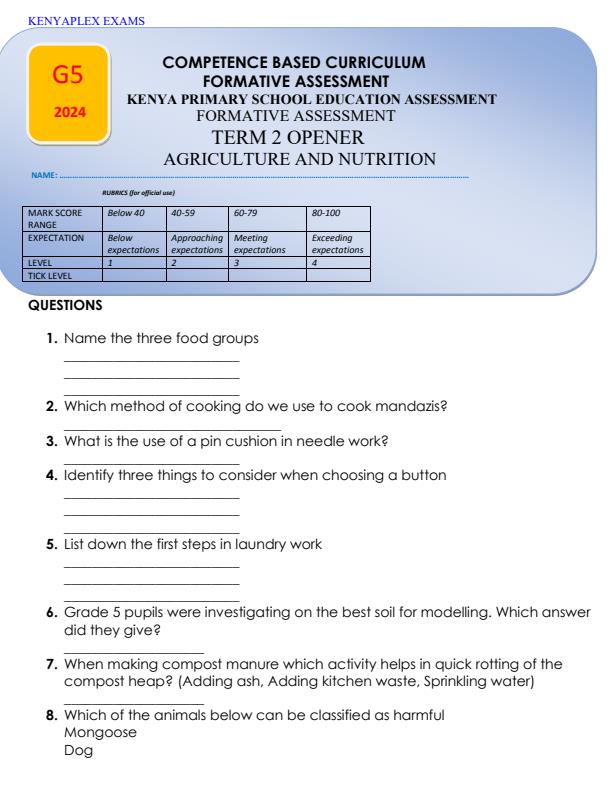 Preview page Grade-5-Agriculture-and-Nutrition-Term-2-Opener-Exam-2024_2437_0.jpg