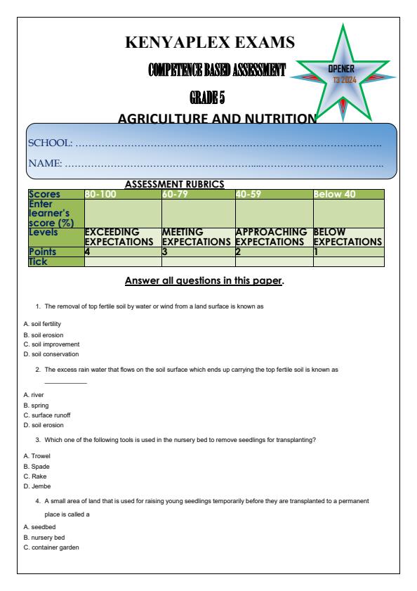 Preview page Grade-5-Agriculture-and-Nutrition-Term-3-Opener-Exam-2024_2954_0.jpg