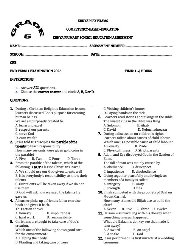 Preview page Grade-5-CRE-End-Term1-Exam-2026_5251_0.jpg
