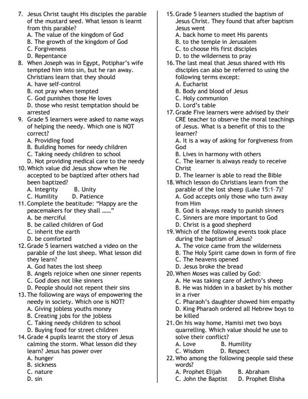 Preview page Grade-5-CRE-July-Assessment-Examination-2026_6260_1.jpg