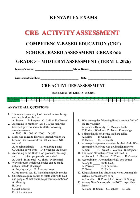 Preview page Grade-5-CRE-Mid-Term-1-Exam-2026_5078_0.jpg