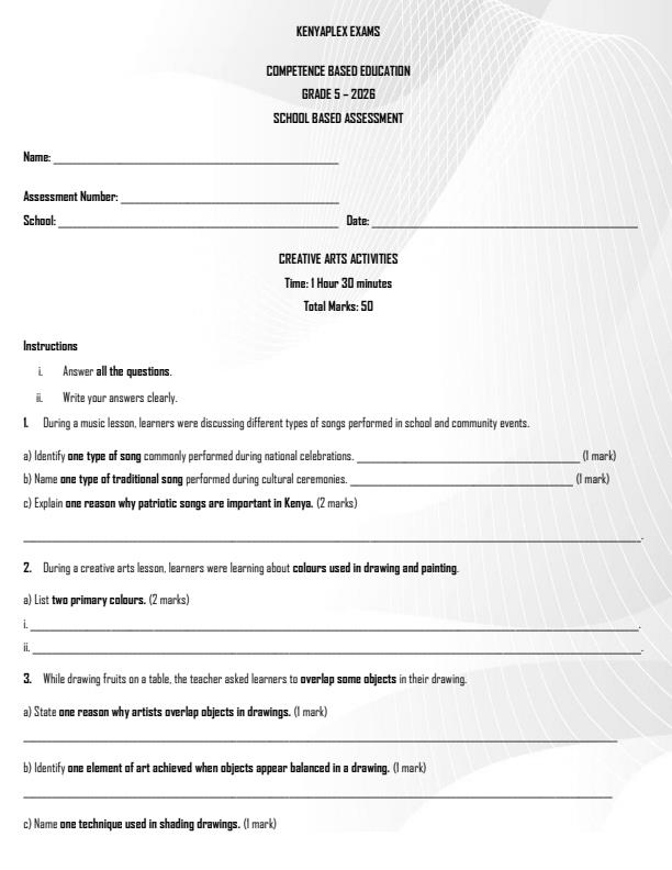Preview page Grade-5-Creative-Arts-ACtivities-Term-2-Opener-Exam-2026_5562_0.jpg