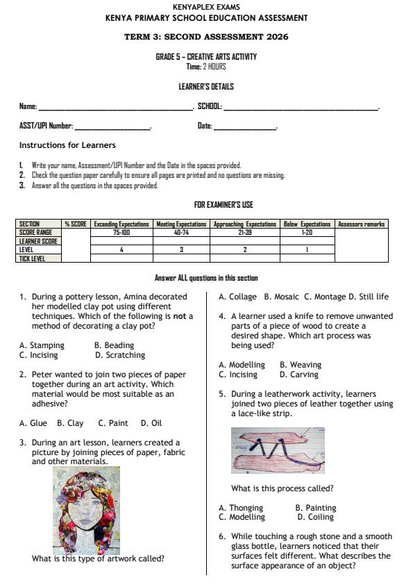 Preview page Grade-5-Creative-Arts-Activity-End-Term-3-Exam-2026_6829_0.jpg
