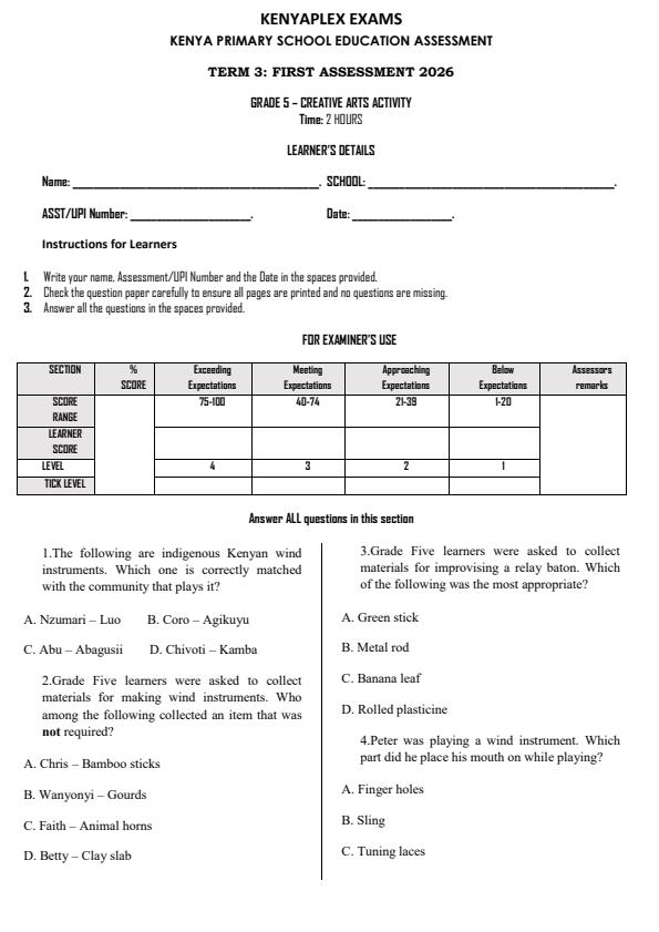 Preview page Grade-5-Creative-Arts-Activity-Term-3-Opener-Exam-2026_6485_0.jpg