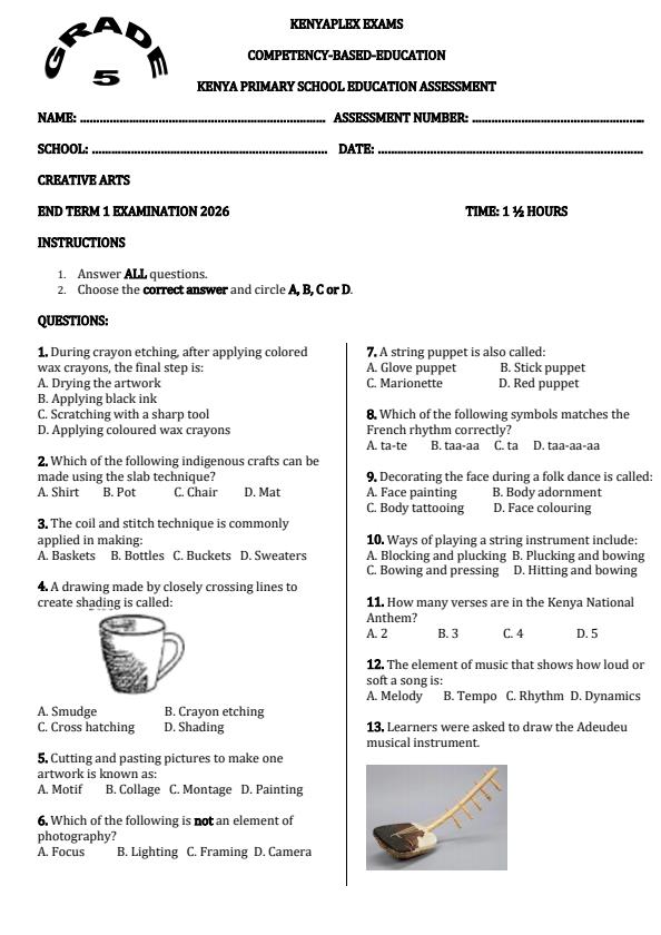 Preview page Grade-5-Creative-Arts-End-Term-1-Exam-2026_5252_0.jpg