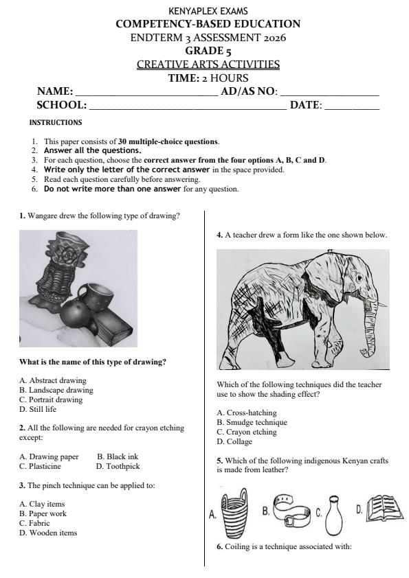 Preview page Grade-5-Creative-Arts-End-Term-3-Set-2-Exam-2026_7091_0.jpg