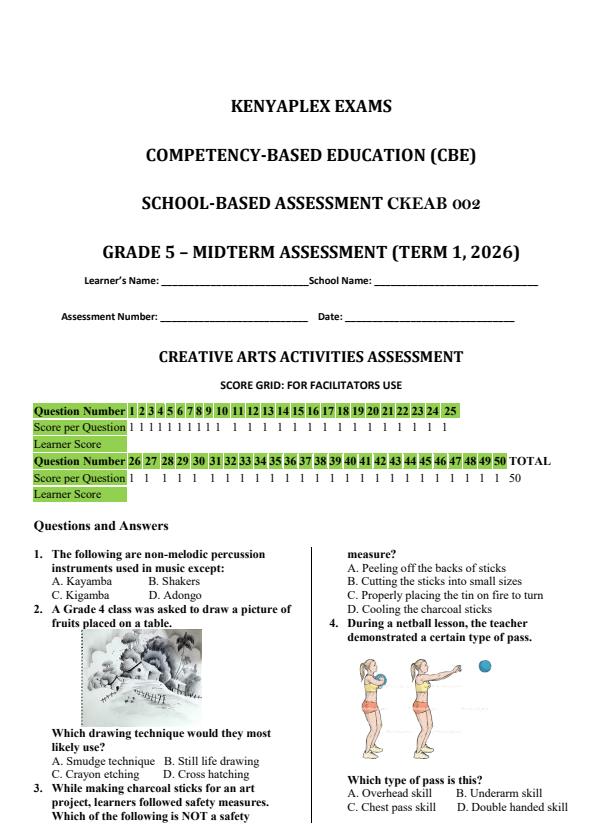 Preview page Grade-5-Creative-Arts-Mid-Term-1-Exam-2026_5079_0.jpg