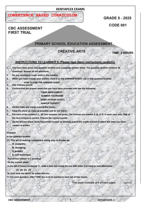 Preview page Grade-5-Creative-Arts-Term-1-Opener-Exam-2025_3519_0.jpg