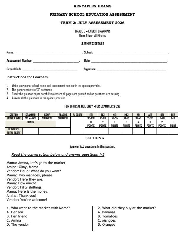 Preview page Grade-5-English--Grammar-July-Assessment-Examination-2026_6264_0.jpg