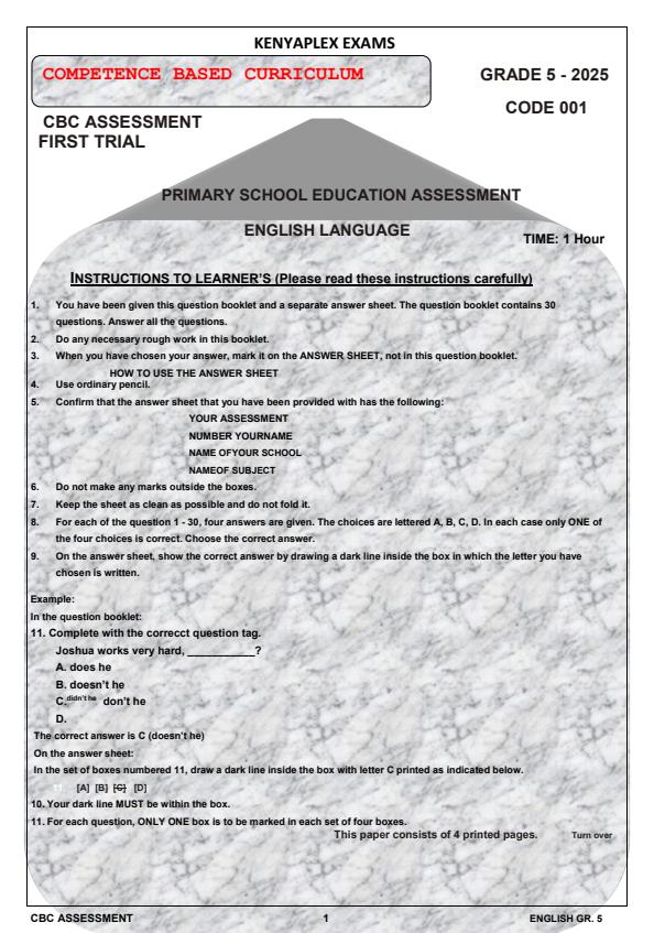 Preview page Grade-5-English-Term-1-Opener-Exam-2025_3520_0.jpg