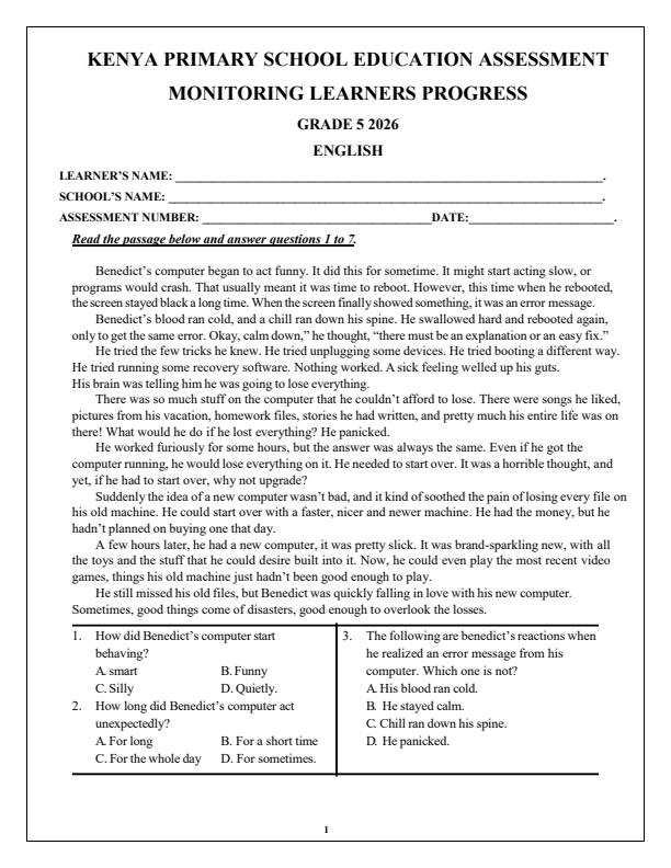 Preview page Grade-5-English-Term-1-Opener-Exam-2026_4957_0.jpg