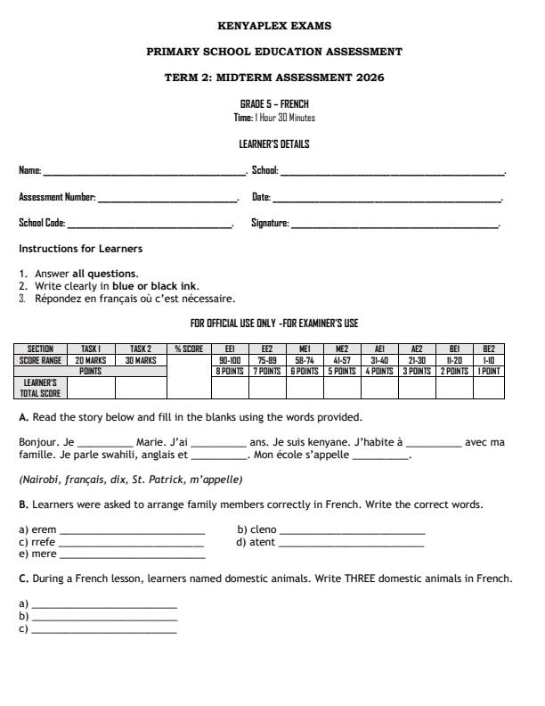 Preview page Grade-5-French-Mid-Term-2-Exam-2026_5836_0.jpg