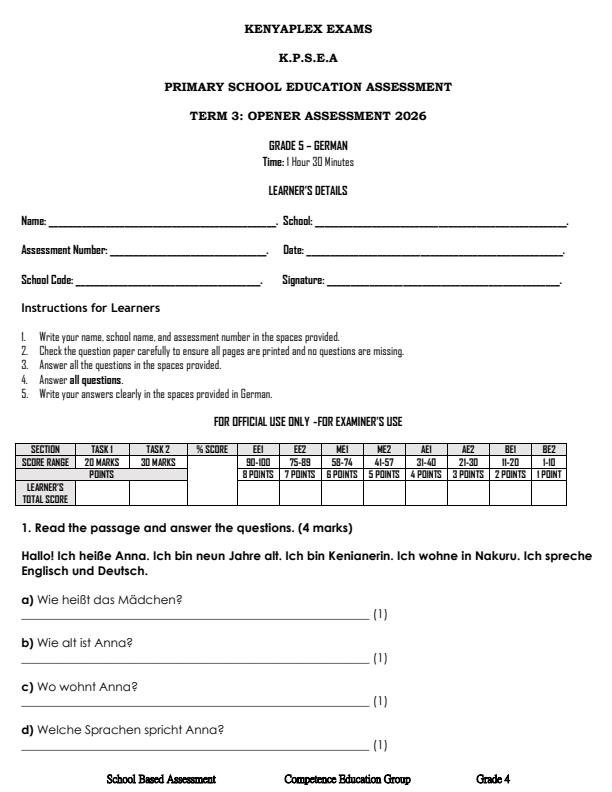 Preview page Grade-5-German-September-Assessment-Examination-2026_6737_0.jpg