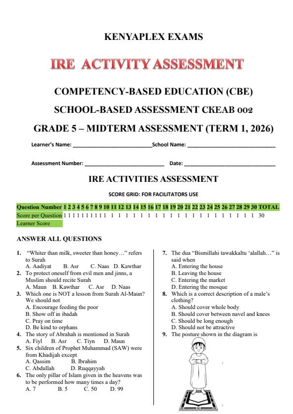 Preview page Grade-5-IRE-Mid-Term-1-Exam-2026_5082_0.jpg