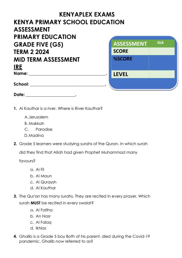 Preview page Grade-5-IRE-Mid-Term-2-Exam-2024_2678_0.jpg