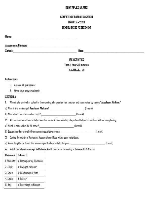 Preview page Grade-5-Isalmic-Religious-Education-Activities-Term-2-Opener-Exam-2026_5569_0.jpg