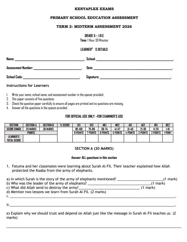 Preview page Grade-5-Islamic-Religious-Education-Mid-Term-2-Exam-2026_5839_0.jpg