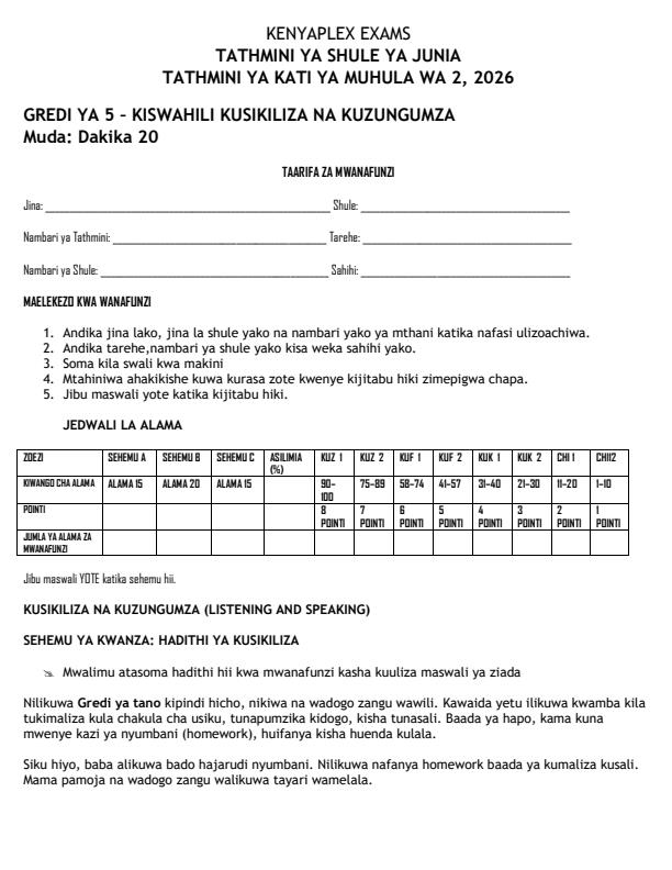 Preview page Grade-5-Kiswahili--Kusikiliza-na-Kuongea-Mid-Term-2-Exam-2026_5842_0.jpg