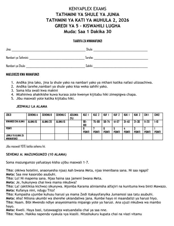 Preview page Grade-5-Kiswahili--Lugha-Mid-Term-2-Exam-2026_5841_0.jpg