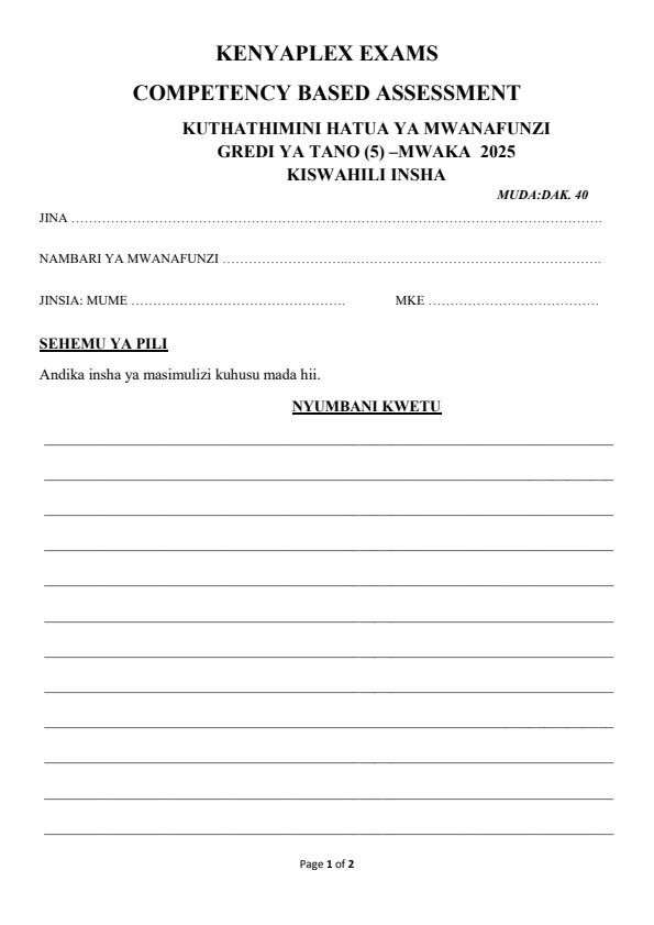 Preview page Grade-5-Kiswahili-Insha-Mid-Term-2-Exam-2025_4207_0.jpg