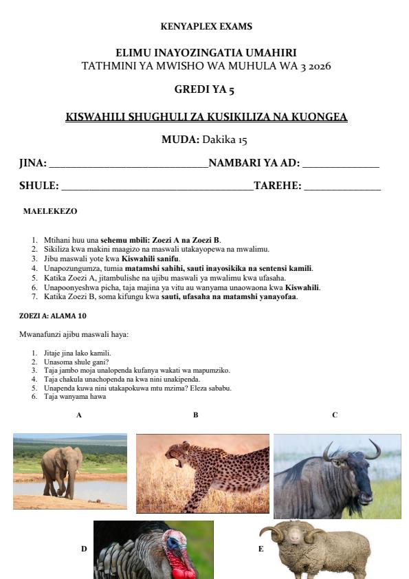 Preview page Grade-5-Kiswahili-Kusikiliza-and-Kuzungumza-End-Term-3-Set-2-Exam-2026_7101_0.jpg